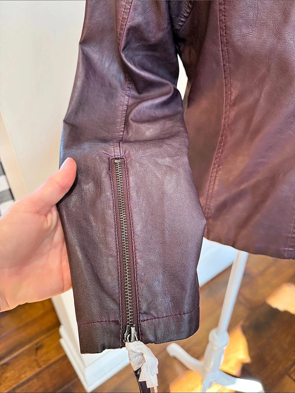 Max Studio Faux Leather Moto Jacket in burgundy Size Medium NWT - Picture 9 of 12